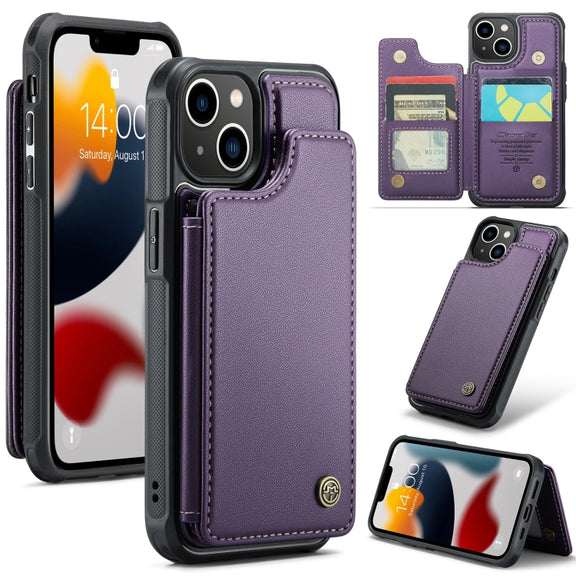 For iPhone 13 CaseMe C22 Card Slots Holder RFID Anti-theft Phone Case(Purple)