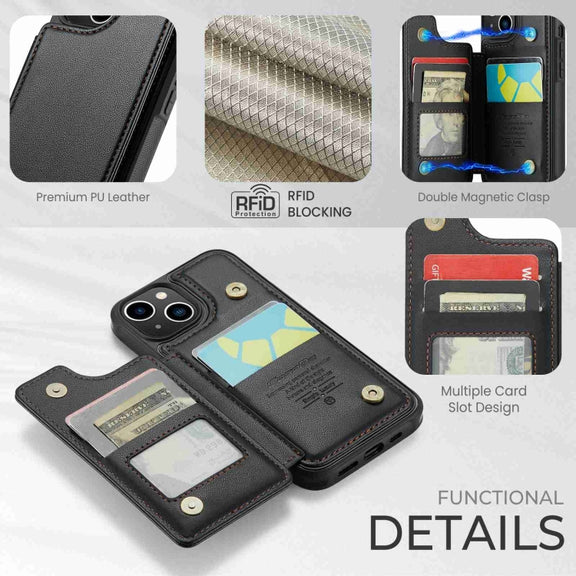 For iPhone 13 CaseMe C22 Card Slots Holder RFID Anti-theft Phone Case(Black)