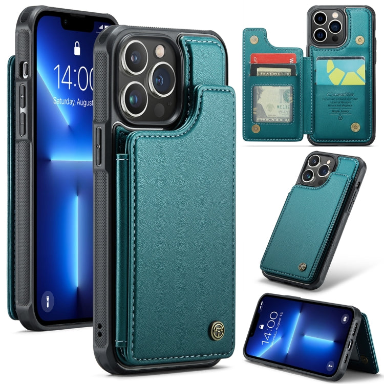 For iPhone 13 Pro CaseMe C22 Card Slots Holder RFID Anti-theft Phone Case(Blue Green)