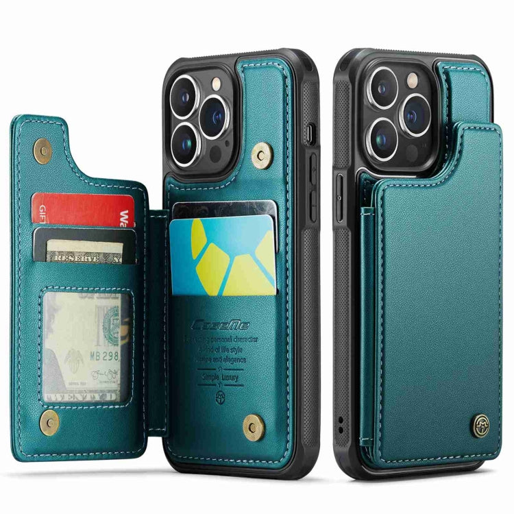 For iPhone 13 Pro CaseMe C22 Card Slots Holder RFID Anti-theft Phone Case(Blue Green)