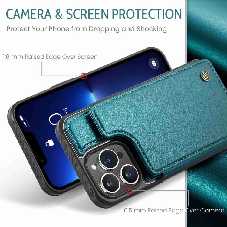 For iPhone 13 Pro CaseMe C22 Card Slots Holder RFID Anti-theft Phone Case(Blue Green)