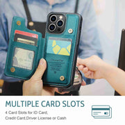 For iPhone 13 Pro CaseMe C22 Card Slots Holder RFID Anti-theft Phone Case(Blue Green)