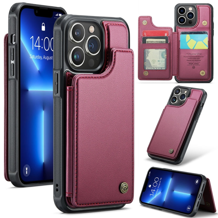 For iPhone 13 Pro CaseMe C22 Card Slots Holder RFID Anti-theft Phone Case(Wine Red)