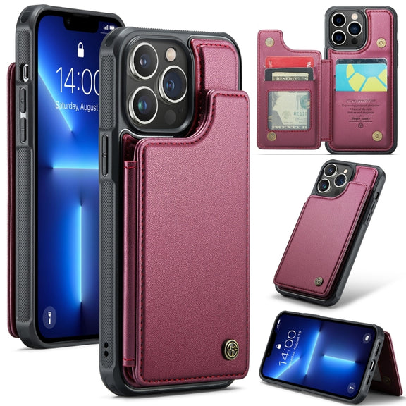 For iPhone 13 Pro CaseMe C22 Card Slots Holder RFID Anti-theft Phone Case(Wine Red)