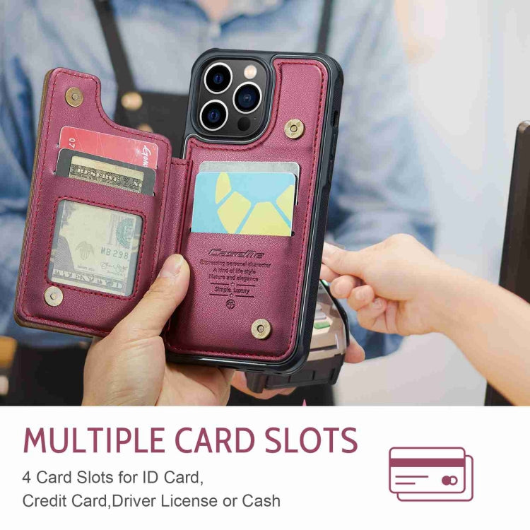 For iPhone 13 Pro CaseMe C22 Card Slots Holder RFID Anti-theft Phone Case(Wine Red)