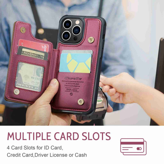 For iPhone 13 Pro CaseMe C22 Card Slots Holder RFID Anti-theft Phone Case(Wine Red)