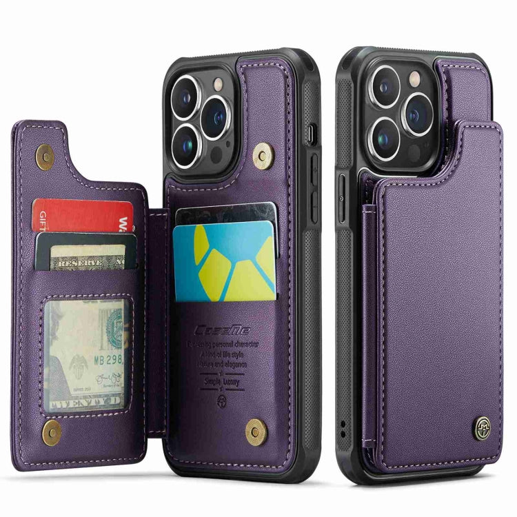 For iPhone 13 Pro CaseMe C22 Card Slots Holder RFID Anti-theft Phone Case(Purple)