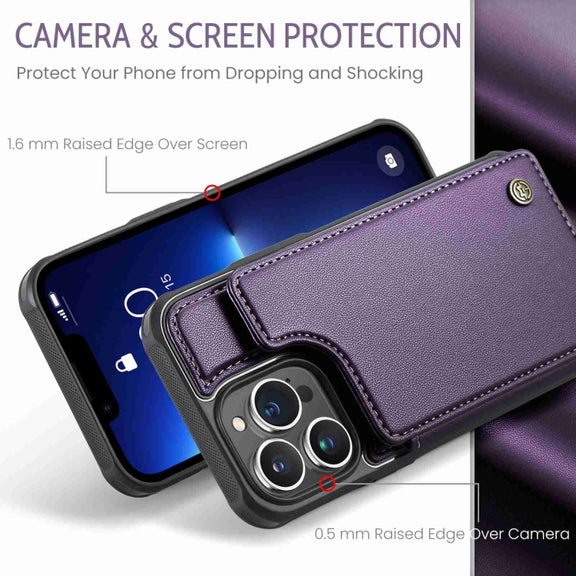 For iPhone 13 Pro CaseMe C22 Card Slots Holder RFID Anti-theft Phone Case(Purple)
