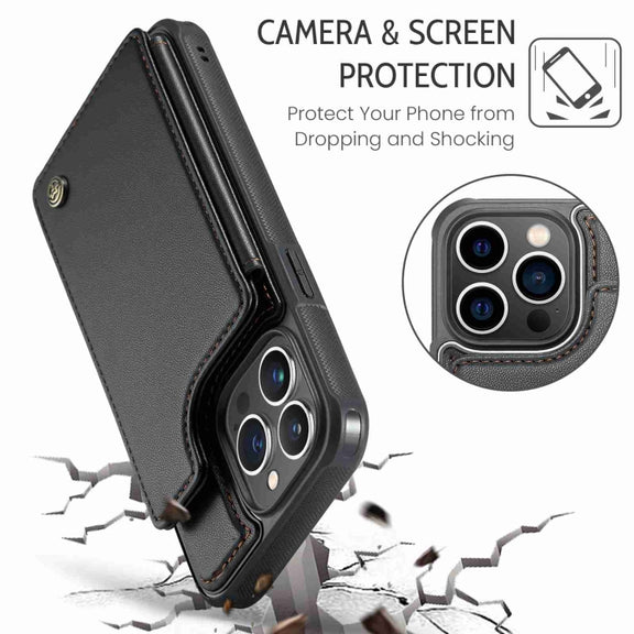 For iPhone 13 Pro CaseMe C22 Card Slots Holder RFID Anti-theft Phone Case(Black)