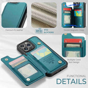For iPhone 13 Pro Max CaseMe C22 Card Slots Holder RFID Anti-theft Phone Case(Blue Green)