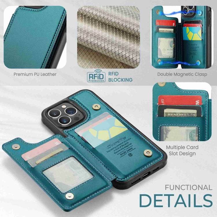 For iPhone 13 Pro Max CaseMe C22 Card Slots Holder RFID Anti-theft Phone Case(Blue Green)