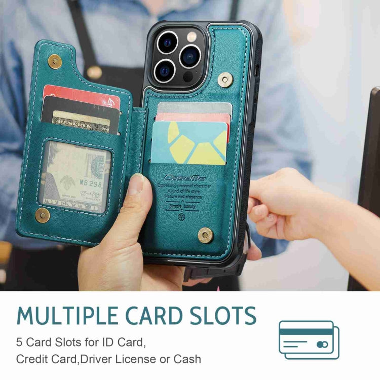 For iPhone 13 Pro Max CaseMe C22 Card Slots Holder RFID Anti-theft Phone Case(Blue Green)