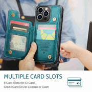 For iPhone 13 Pro Max CaseMe C22 Card Slots Holder RFID Anti-theft Phone Case(Blue Green)