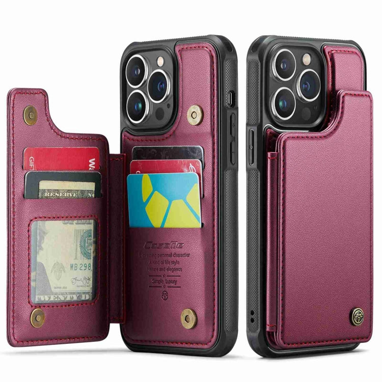 For iPhone 13 Pro Max CaseMe C22 Card Slots Holder RFID Anti-theft Phone Case(Wine Red)