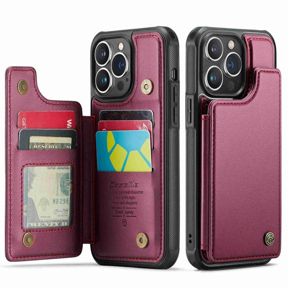 For iPhone 13 Pro Max CaseMe C22 Card Slots Holder RFID Anti-theft Phone Case(Wine Red)