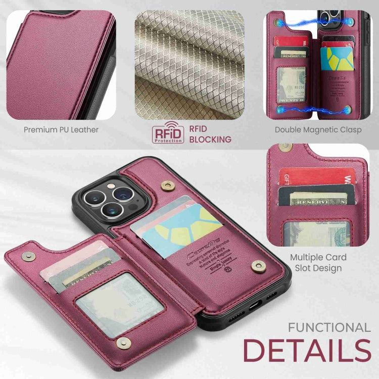 For iPhone 13 Pro Max CaseMe C22 Card Slots Holder RFID Anti-theft Phone Case(Wine Red)