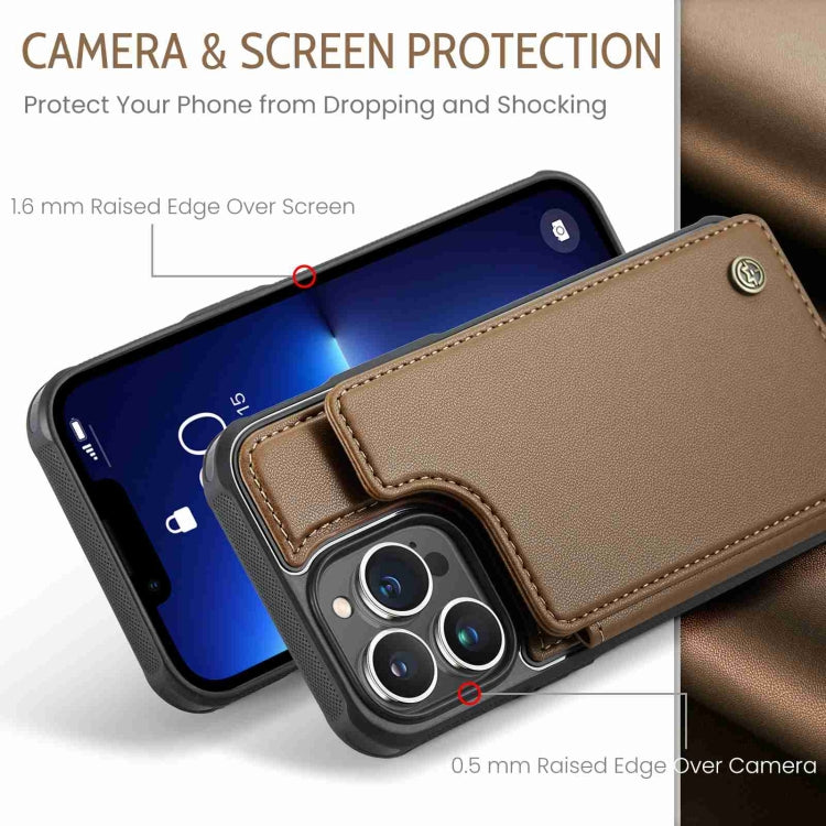 For iPhone 13 Pro Max CaseMe C22 Card Slots Holder RFID Anti-theft Phone Case(Brown)