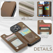 For iPhone 13 Pro Max CaseMe C22 Card Slots Holder RFID Anti-theft Phone Case(Brown)