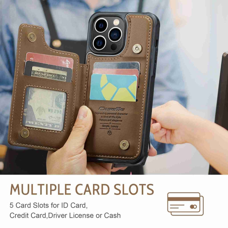 For iPhone 13 Pro Max CaseMe C22 Card Slots Holder RFID Anti-theft Phone Case(Brown)
