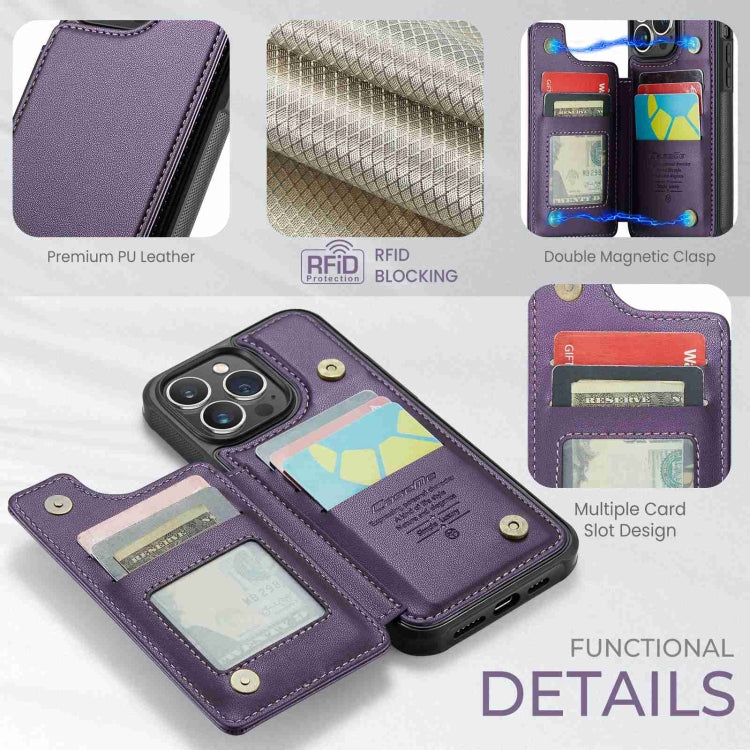 For iPhone 13 Pro Max CaseMe C22 Card Slots Holder RFID Anti-theft Phone Case(Purple)