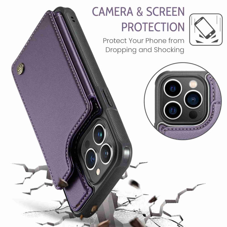 For iPhone 13 Pro Max CaseMe C22 Card Slots Holder RFID Anti-theft Phone Case(Purple)