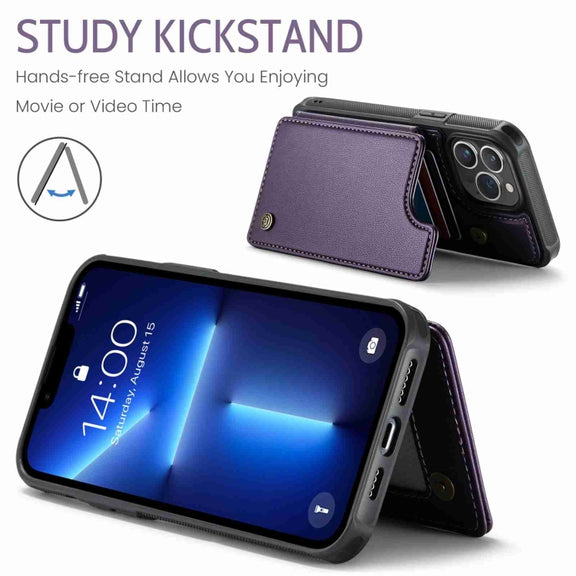 For iPhone 13 Pro Max CaseMe C22 Card Slots Holder RFID Anti-theft Phone Case(Purple)