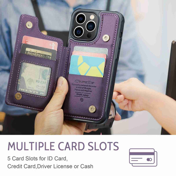 For iPhone 13 Pro Max CaseMe C22 Card Slots Holder RFID Anti-theft Phone Case(Purple)