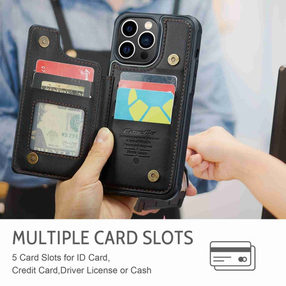 For iPhone 13 Pro Max CaseMe C22 Card Slots Holder RFID Anti-theft Phone Case(Black)