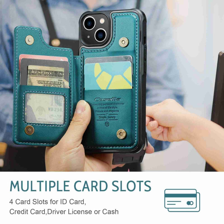 For iPhone 14 CaseMe C22 Card Slots Holder RFID Anti-theft Phone Case(Blue Green)