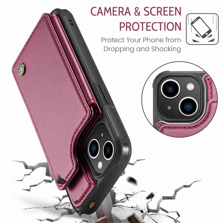 For iPhone 14 CaseMe C22 Card Slots Holder RFID Anti-theft Phone Case(Wine Red)
