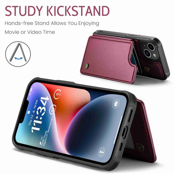 For iPhone 14 CaseMe C22 Card Slots Holder RFID Anti-theft Phone Case(Wine Red)