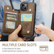 For iPhone 14 CaseMe C22 Card Slots Holder RFID Anti-theft Phone Case(Brown)