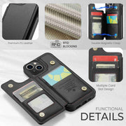 For iPhone 14 CaseMe C22 Card Slots Holder RFID Anti-theft Phone Case(Black)