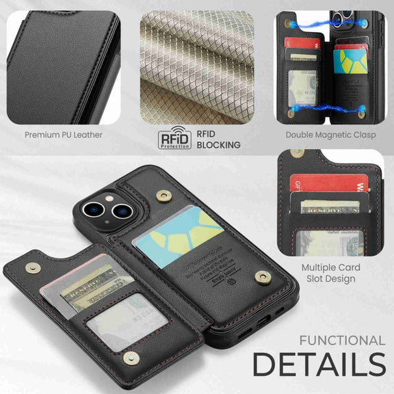 For iPhone 14 CaseMe C22 Card Slots Holder RFID Anti-theft Phone Case(Black)