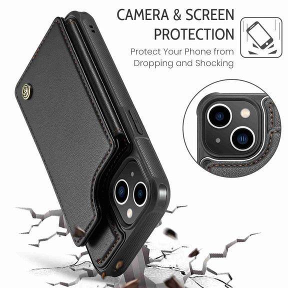 For iPhone 14 CaseMe C22 Card Slots Holder RFID Anti-theft Phone Case(Black)