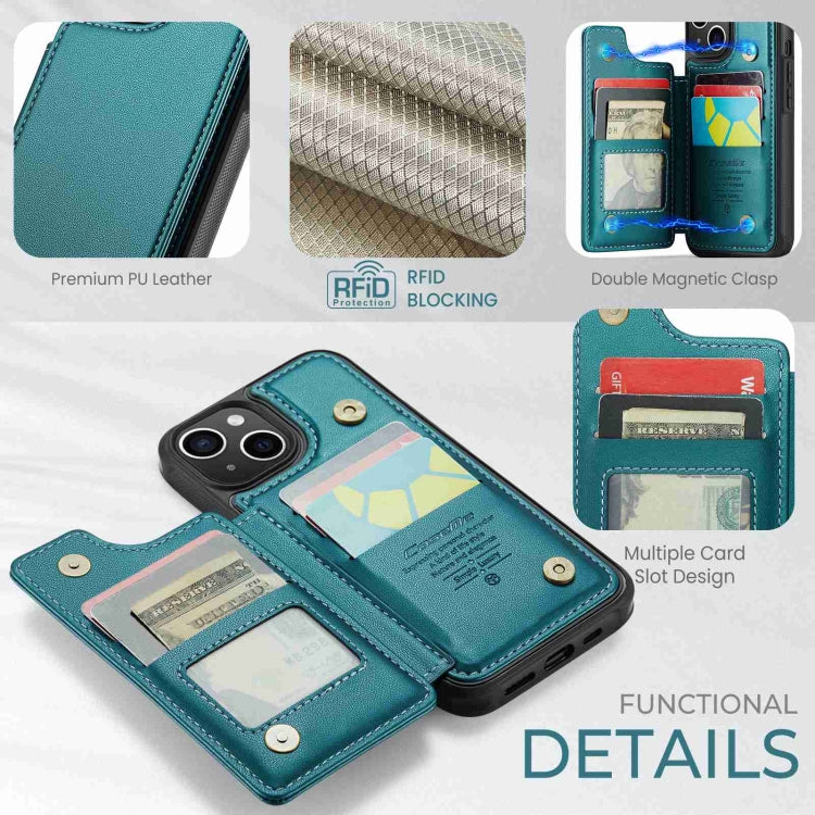 For iPhone 14 Plus CaseMe C22 Card Slots Holder RFID Anti-theft Phone Case(Blue Green)