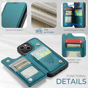 For iPhone 14 Plus CaseMe C22 Card Slots Holder RFID Anti-theft Phone Case(Blue Green)