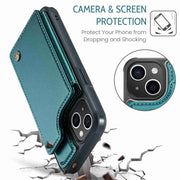 For iPhone 14 Plus CaseMe C22 Card Slots Holder RFID Anti-theft Phone Case(Blue Green)
