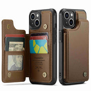 For iPhone 14 Plus CaseMe C22 Card Slots Holder RFID Anti-theft Phone Case(Brown)
