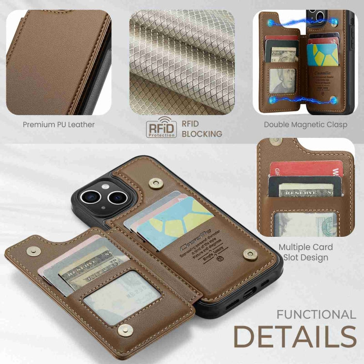 For iPhone 14 Plus CaseMe C22 Card Slots Holder RFID Anti-theft Phone Case(Brown)