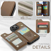 For iPhone 14 Plus CaseMe C22 Card Slots Holder RFID Anti-theft Phone Case(Brown)