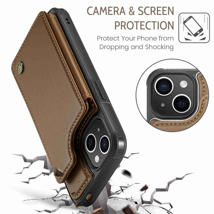 For iPhone 14 Plus CaseMe C22 Card Slots Holder RFID Anti-theft Phone Case(Brown)