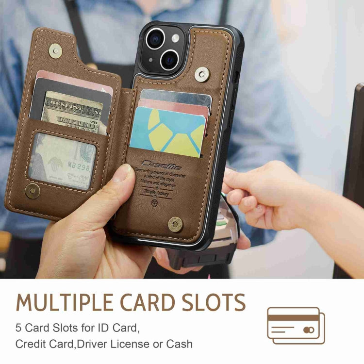For iPhone 14 Plus CaseMe C22 Card Slots Holder RFID Anti-theft Phone Case(Brown)