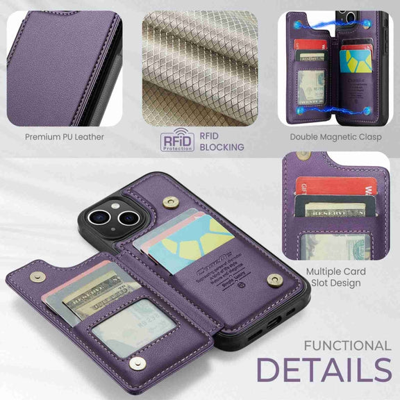 For iPhone 14 Plus CaseMe C22 Card Slots Holder RFID Anti-theft Phone Case(Purple)