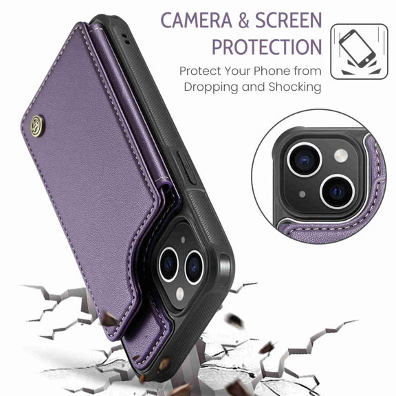 For iPhone 14 Plus CaseMe C22 Card Slots Holder RFID Anti-theft Phone Case(Purple)