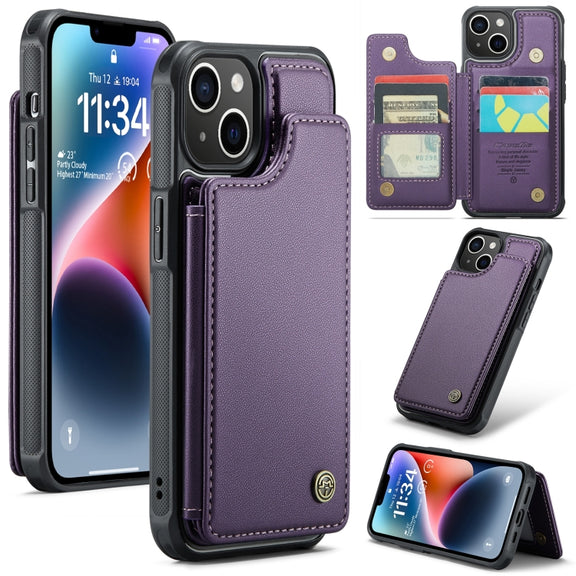 For iPhone 14 Plus CaseMe C22 Card Slots Holder RFID Anti-theft Phone Case(Purple)