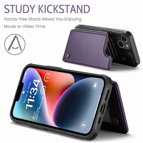 For iPhone 14 Plus CaseMe C22 Card Slots Holder RFID Anti-theft Phone Case(Purple)