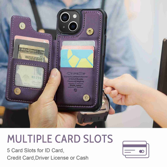 For iPhone 14 Plus CaseMe C22 Card Slots Holder RFID Anti-theft Phone Case(Purple)