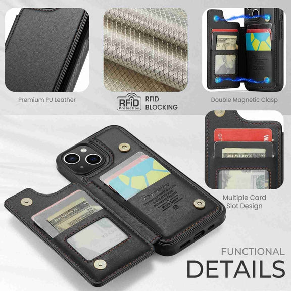 For iPhone 14 Plus CaseMe C22 Card Slots Holder RFID Anti-theft Phone Case(Black)