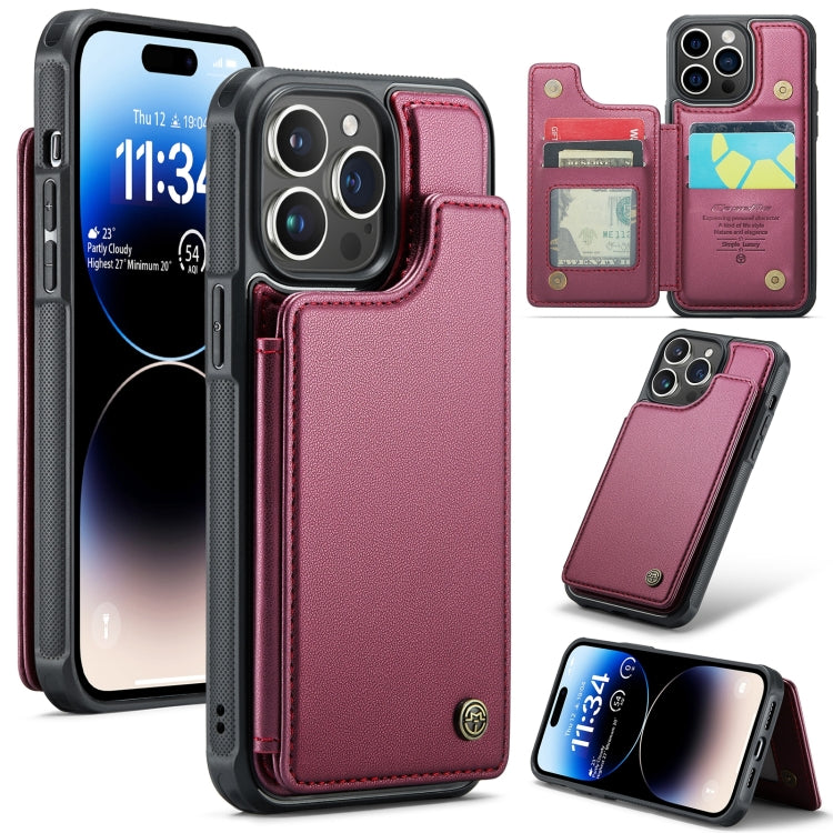 For iPhone 14 Pro CaseMe C22 Card Slots Holder RFID Anti-theft Phone Case(Wine Red)